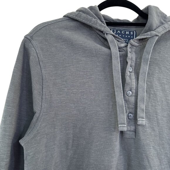 JACHS New York Tribeca Mens Hoodie Henley Long Sleeve 100%Cotton Gray Pullover M - Picture 2 of 7